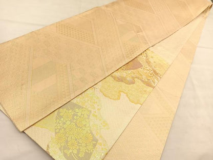 平和屋着物◎佐賀錦　両面　六通柄袋帯　唐織　地紙花文　金糸　正絹　逸品　BAAU5790hv
