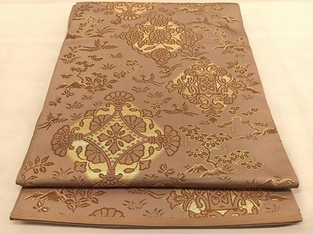 平和屋着物◎六通柄 本袋帯 唐織 飛鳥花菱文 金糸 正絹 逸品 BAAU5798hv