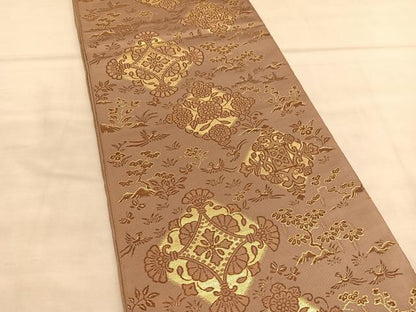 平和屋着物◎六通柄 本袋帯 唐織 飛鳥花菱文 金糸 正絹 逸品 BAAU5798hv