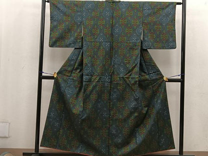 平和屋着物■上質な紬　幾何学文様　正絹　逸品　BAAU5918mz