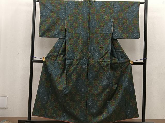 平和屋着物■上質な紬　幾何学文様　正絹　逸品　BAAU5918mz