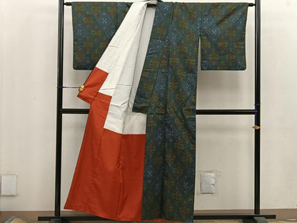 平和屋着物■上質な紬　幾何学文様　正絹　逸品　BAAU5918mz