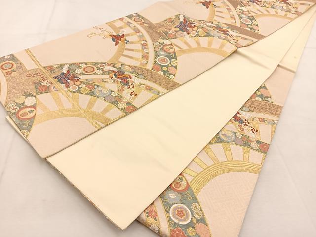 平和屋着物◎六通柄袋帯　唐織　鳳凰花蝶片輪車文　金糸　正絹　逸品　BAAU6027yc