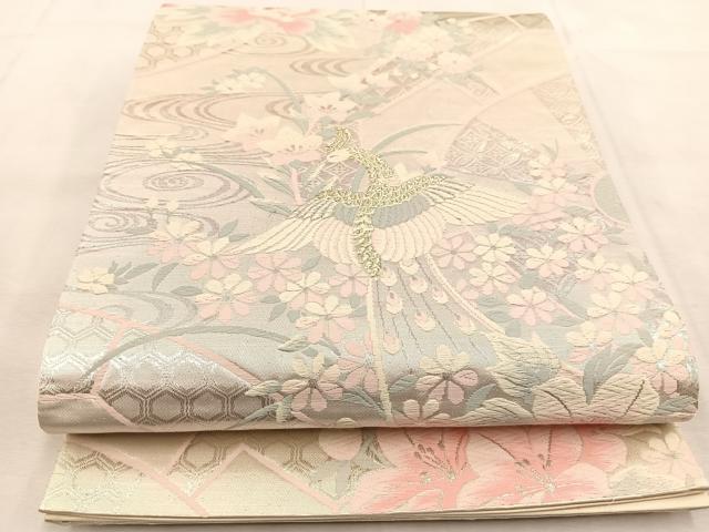 平和屋着物◎六通柄袋帯　唐織　鳳凰花流水文　金銀糸　正絹　逸品　BAAU6033yc