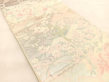 平和屋着物◎六通柄袋帯　唐織　鳳凰花流水文　金銀糸　正絹　逸品　BAAU6033yc