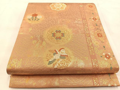 平和屋着物◎六通柄袋帯　鳳凰花蝶文　金糸　引箔　正絹　逸品　BAAU6038yc