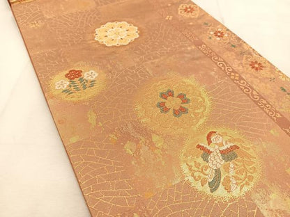 平和屋着物◎六通柄袋帯　鳳凰花蝶文　金糸　引箔　正絹　逸品　BAAU6038yc