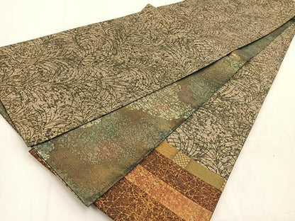 平和屋着物●両面 太鼓柄袋帯 本場縞大島紬 ふくれ織り 切嵌 草花文 金銀彩 宮之原織物謹製 証紙付 正絹 逸品 未使用 BAAU6049yc