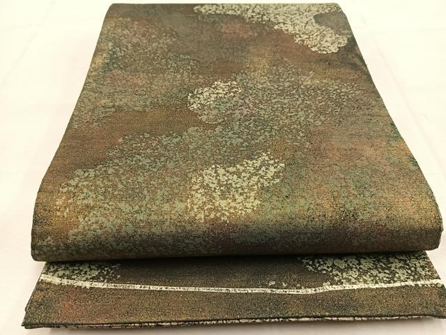 平和屋着物●両面 太鼓柄袋帯 本場縞大島紬 ふくれ織り 切嵌 草花文 金銀彩 宮之原織物謹製 証紙付 正絹 逸品 未使用 BAAU6049yc