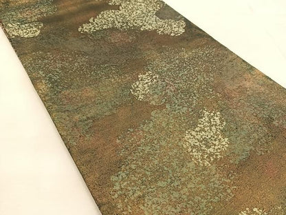 平和屋着物●両面 太鼓柄袋帯 本場縞大島紬 ふくれ織り 切嵌 草花文 金銀彩 宮之原織物謹製 証紙付 正絹 逸品 未使用 BAAU6049yc