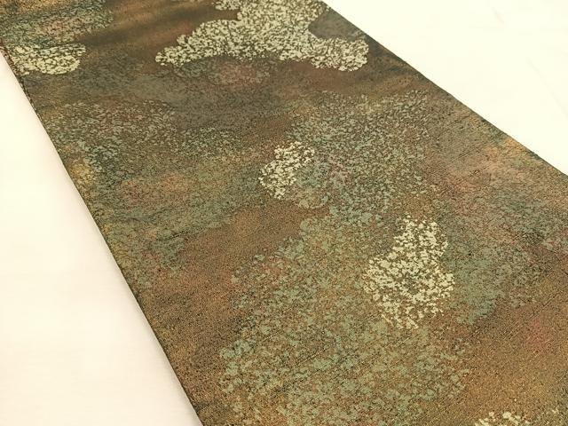 平和屋着物●両面 太鼓柄袋帯 本場縞大島紬 ふくれ織り 切嵌 草花文 金銀彩 宮之原織物謹製 証紙付 正絹 逸品 未使用 BAAU6049yc