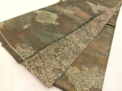 平和屋着物●両面 太鼓柄袋帯 本場縞大島紬 ふくれ織り 切嵌 草花文 金銀彩 宮之原織物謹製 証紙付 正絹 逸品 未使用 BAAU6049yc