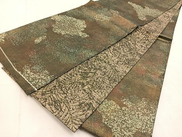 平和屋着物●両面 太鼓柄袋帯 本場縞大島紬 ふくれ織り 切嵌 草花文 金銀彩 宮之原織物謹製 証紙付 正絹 逸品 未使用 BAAU6049yc