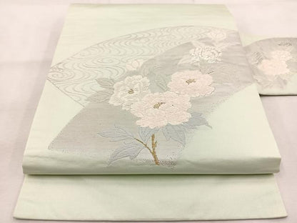 平和屋着物◎九寸名古屋帯　唐織　地紙流水牡丹文　金銀糸　正絹　逸品　BAAU6059yc