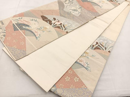 平和屋着物◎六通柄袋帯　唐織　能衣琳調文　金糸　正絹　逸品　BAAU6064yc