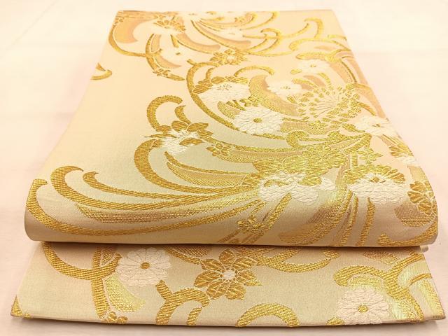 平和屋着物◎全通柄袋帯　飾花文　金糸　正絹　逸品　BAAU6067yc