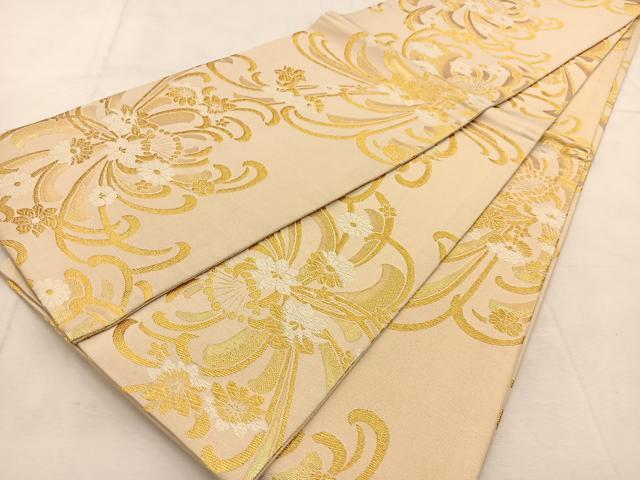 平和屋着物◎全通柄袋帯　飾花文　金糸　正絹　逸品　BAAU6067yc