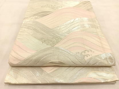 平和屋着物◎六通柄袋帯　立波文　銀糸　正絹　逸品　BAAU6105yc