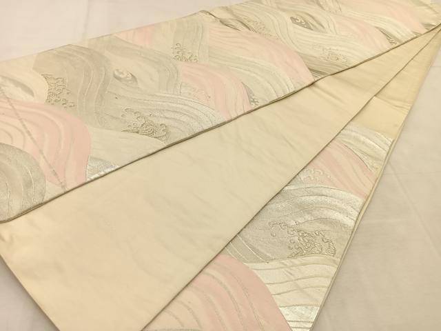 平和屋着物◎六通柄袋帯　立波文　銀糸　正絹　逸品　BAAU6105yc
