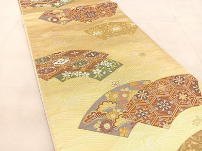 平和屋着物◎六通柄袋帯　唐織　立波地紙花文　金銀糸　正絹　逸品　BAAU6106yc