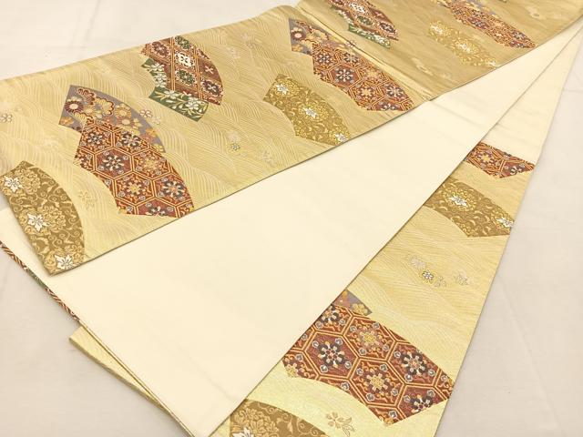 平和屋着物◎六通柄袋帯　唐織　立波地紙花文　金銀糸　正絹　逸品　BAAU6106yc