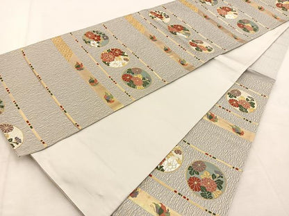 平和屋着物◎六通柄袋帯　唐織　花蝶丸文　金糸　正絹　逸品　BAAU6114yc