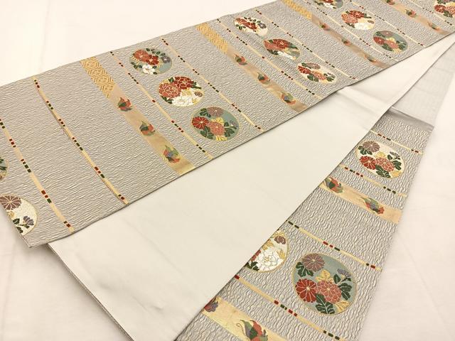 平和屋着物◎六通柄袋帯　唐織　花蝶丸文　金糸　正絹　逸品　BAAU6114yc
