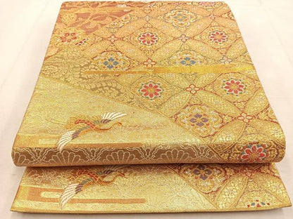 平和屋着物◎六通柄袋帯　唐織　飛鶴更紗花文　金銀糸　正絹　逸品　BAAU6125yc
