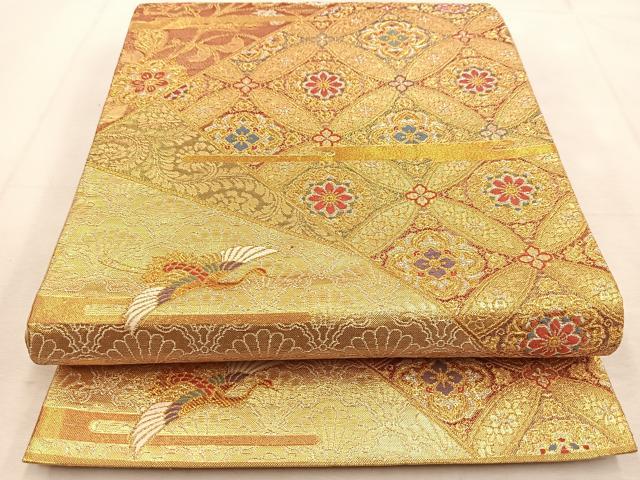 平和屋着物◎六通柄袋帯　唐織　飛鶴更紗花文　金銀糸　正絹　逸品　BAAU6125yc