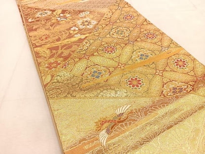 平和屋着物◎六通柄袋帯　唐織　飛鶴更紗花文　金銀糸　正絹　逸品　BAAU6125yc