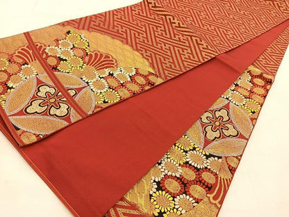 平和屋着物◎太鼓柄　本袋帯　吉祥花文　金糸　正絹　逸品　BAAU6167yc