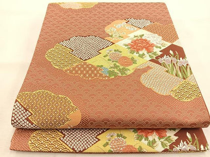 平和屋着物◎六通柄袋帯　唐織　雲取り吉祥花文　正絹　逸品　BAAU6168yc
