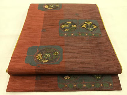 平和屋着物◎六通柄袋帯　紬地　更紗花鳥文　正絹　逸品　BAAU6169yc
