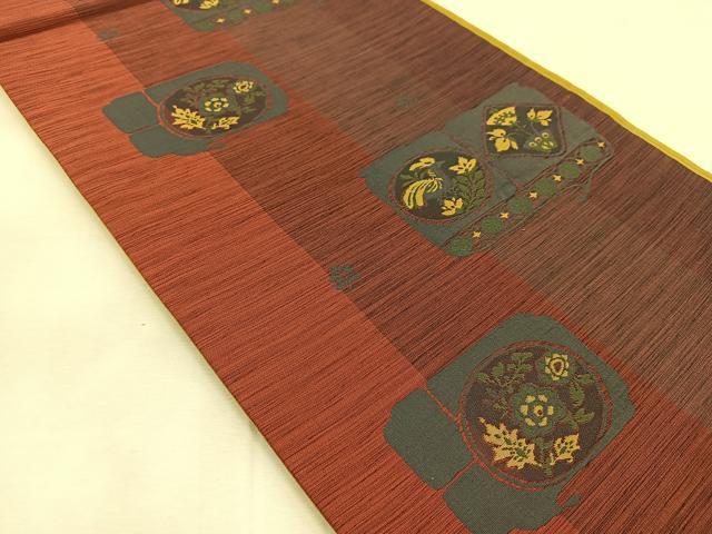 平和屋着物◎六通柄袋帯　紬地　更紗花鳥文　正絹　逸品　BAAU6169yc
