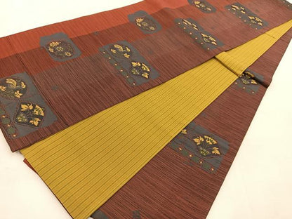 平和屋着物◎六通柄袋帯　紬地　更紗花鳥文　正絹　逸品　BAAU6169yc