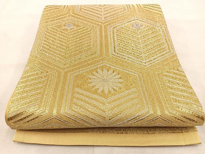 平和屋着物◎六通柄袋帯　亀甲花松文　金銀糸　BAAU6176yc