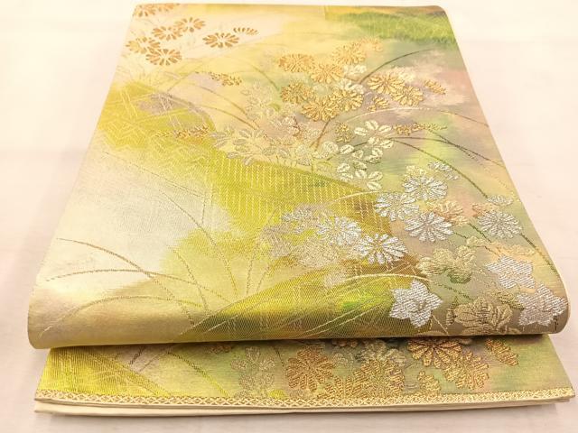 平和屋着物◎西陣　六通柄袋帯　秋草風景文　金銀糸　引箔　正絹　逸品　BAAU6177yc