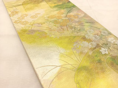 平和屋着物◎西陣　六通柄袋帯　秋草風景文　金銀糸　引箔　正絹　逸品　BAAU6177yc