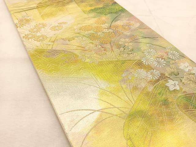 平和屋着物◎西陣　六通柄袋帯　秋草風景文　金銀糸　引箔　正絹　逸品　BAAU6177yc