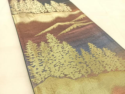 平和屋着物◎六通柄袋帯　遠山樹林シルエット　金糸　正絹　逸品　BAAU6180yc
