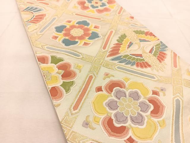 平和屋着物◎六通柄袋帯　ふくれ織　菱天井双鶴花文　金銀糸　正絹　逸品　BAAU6182yc