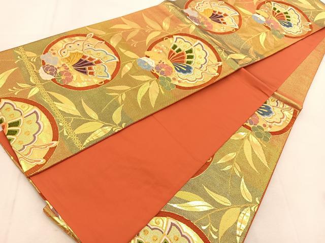 平和屋着物◎六通柄袋帯　唐織　花蝶丸文　金糸　正絹　逸品　BAAU6183yc