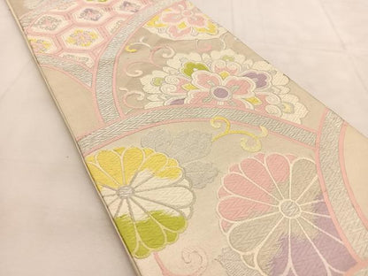 平和屋着物◎六通柄袋帯　花青海波　銀糸　正絹　逸品　BAAU6184yc