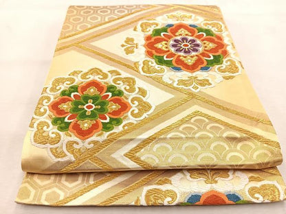 平和屋着物◎六通柄袋帯　唐織　正倉院花文　金糸　正絹　逸品　BAAU6187yc