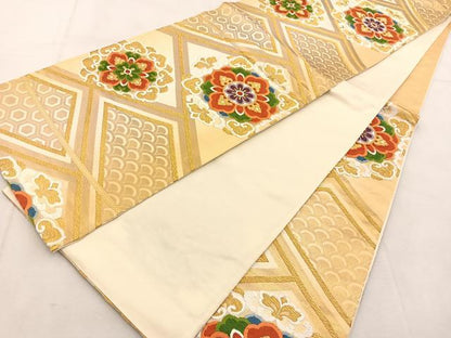 平和屋着物◎六通柄袋帯　唐織　正倉院花文　金糸　正絹　逸品　BAAU6187yc