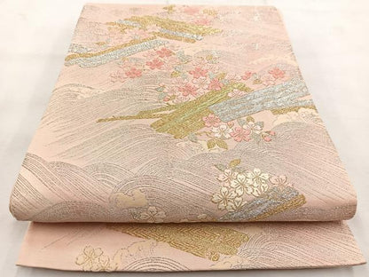 平和屋着物◎六通柄袋帯　唐織　花筏　金銀糸　正絹　逸品　BAAU6188yc