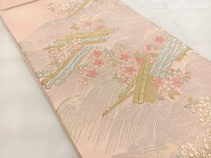 平和屋着物◎六通柄袋帯　唐織　花筏　金銀糸　正絹　逸品　BAAU6188yc