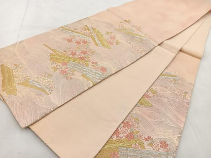 平和屋着物◎六通柄袋帯　唐織　花筏　金銀糸　正絹　逸品　BAAU6188yc