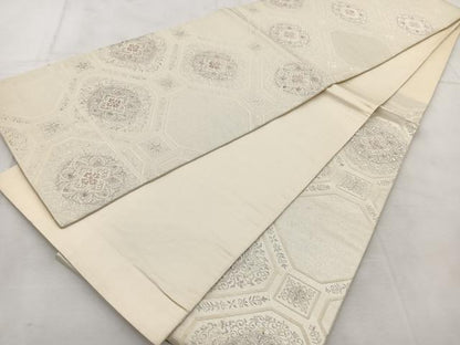 平和屋着物◎六通柄袋帯　唐織　蜀江花文　銀糸　正絹　逸品　BAAU6189yc