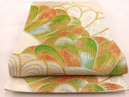 平和屋着物◎西陣　六通柄袋帯　花青海波　金銀糸　正絹　逸品　BAAU6190yc